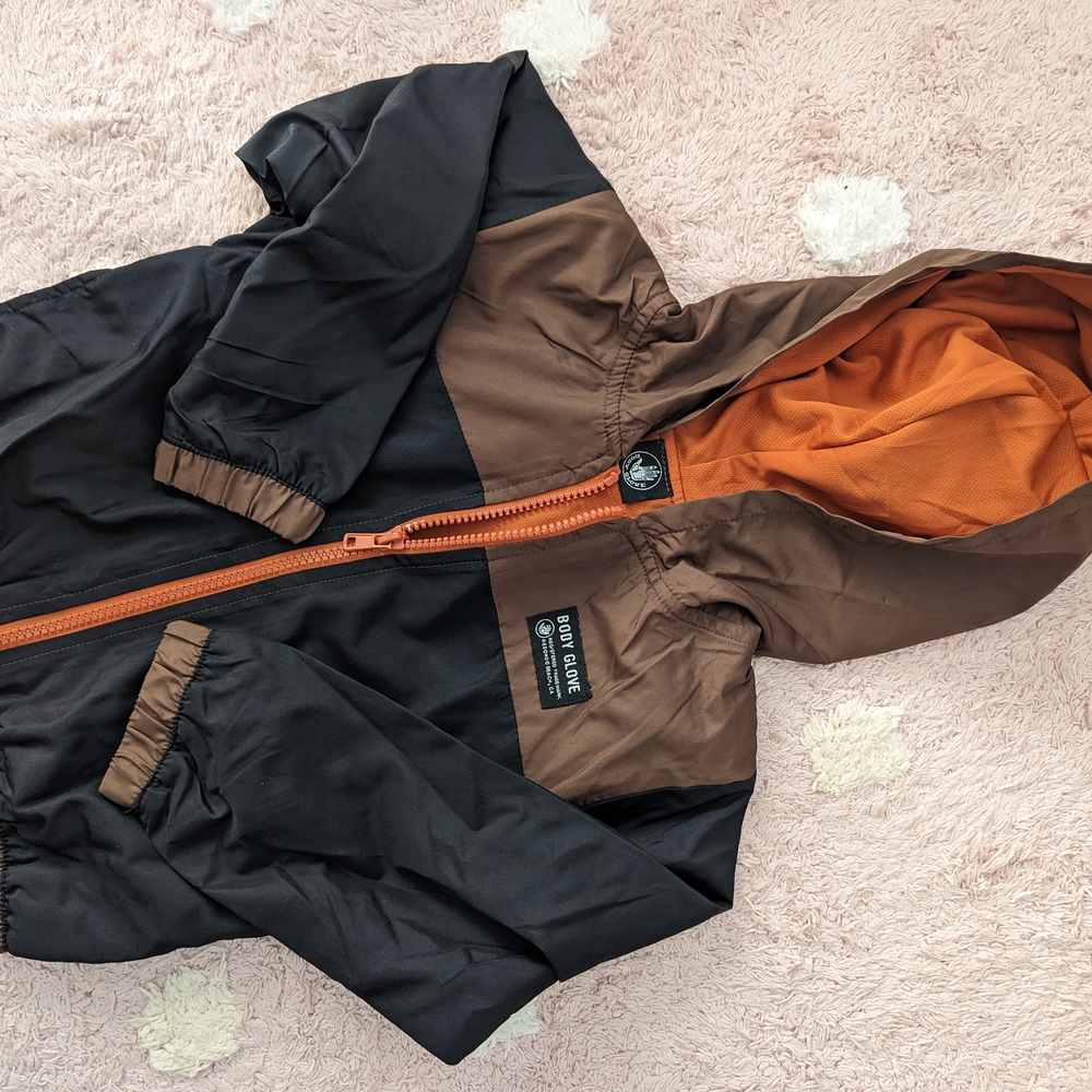 Body Glove Black and Brown Kids Raincoat with Orange Lining